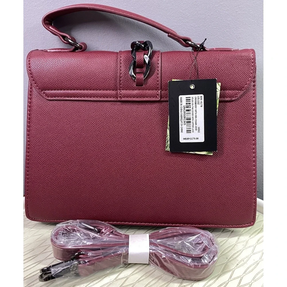 Badgley Mischka‎ Women's Vegan Leather Crossbody Burgundy Purse MSRP $179 NWT